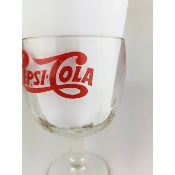 Vintage Pepsi Clear Glass Goblet Stemware | Clear Glass Thumbprint Water Goblet - Picture 4 of 9
